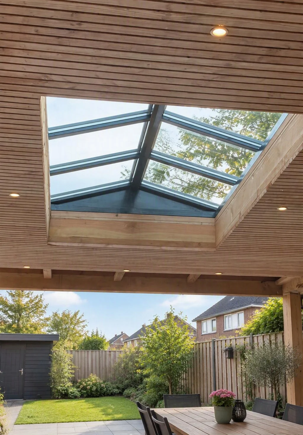 Houten zadeldak lichtstraat 3000 x 1500 mm met 2 tussenprofielen